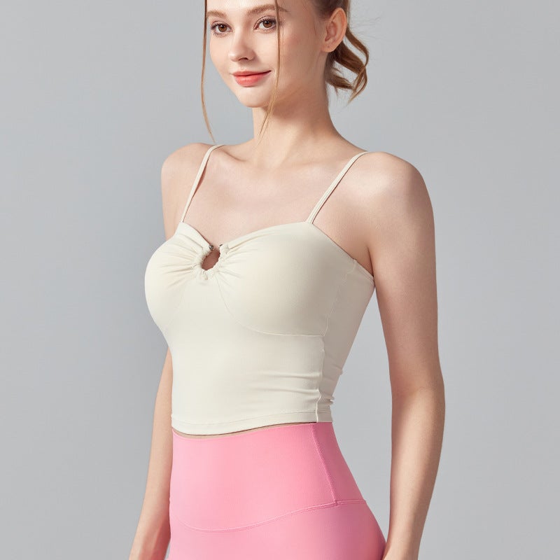 Women's Slim Fit Yoga Bra with Metal Buckle – Hollow Sling Top with Chest Pads - Image 4